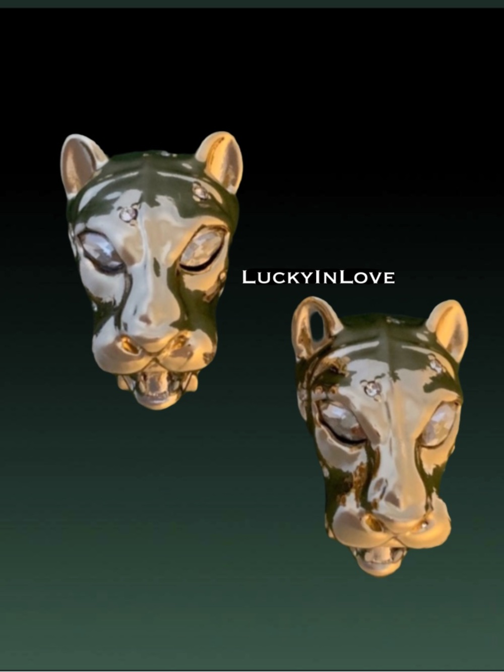 ALEXIS BITTAR • Gold Sculpted Panther Head Crystal Eyes Leverback Post Earrings